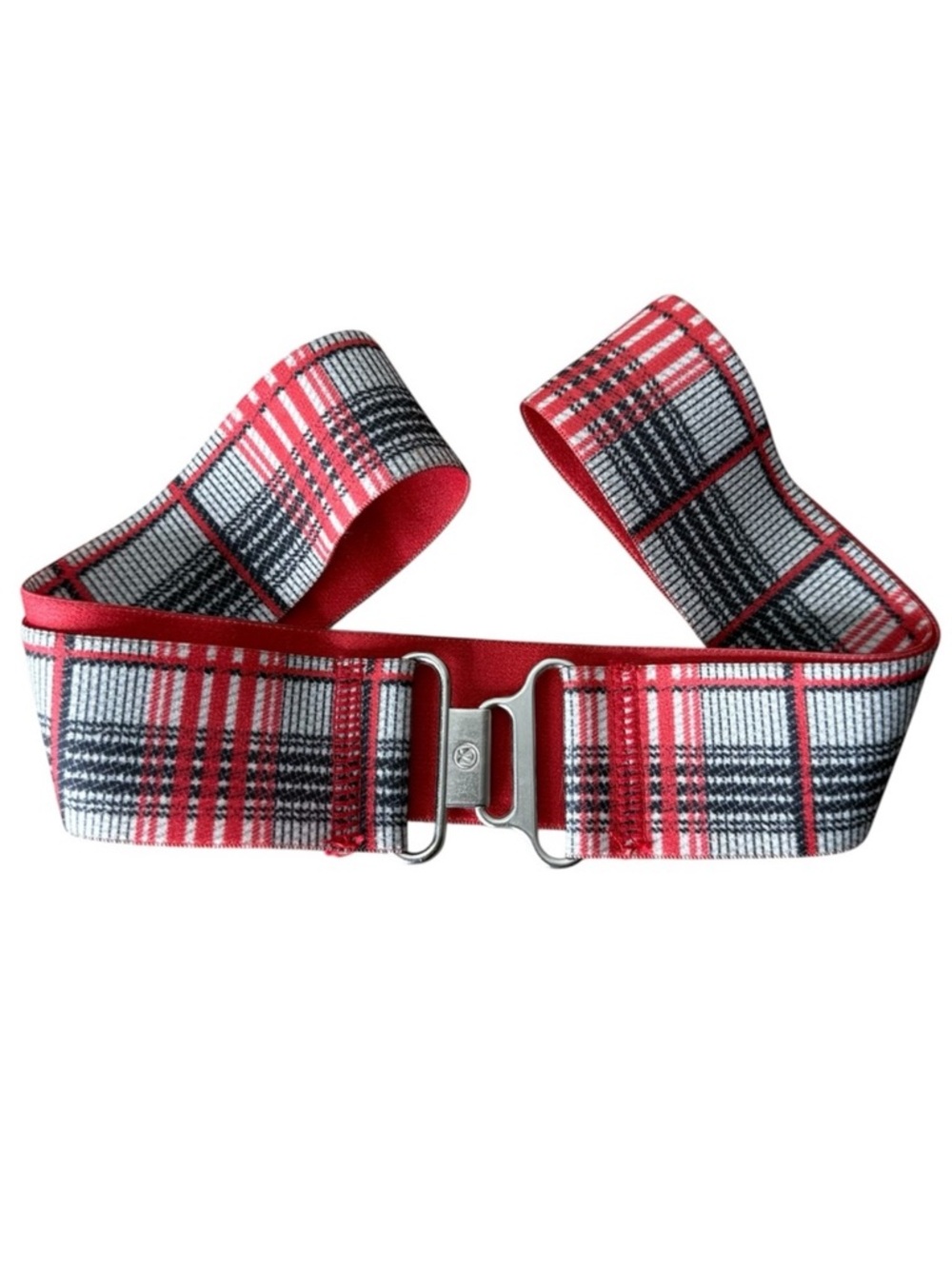 LULULEMON Reversible Elastic Seatbelt Belt Red Grey Plaid
